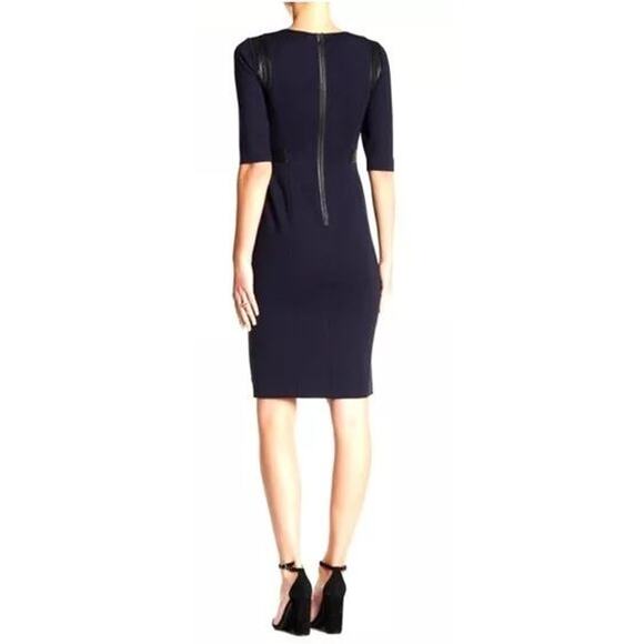 REBECCA TAYLOR navy blue black faux leather panel sheath midi dress - Picture 3 of 9